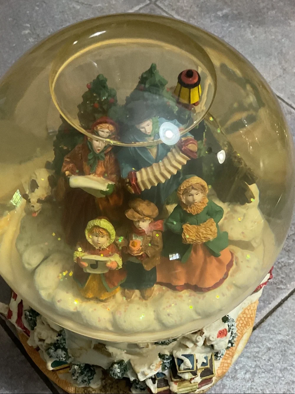 Holiday Carolers Snow Globe - Green and Cream Decorative Accent